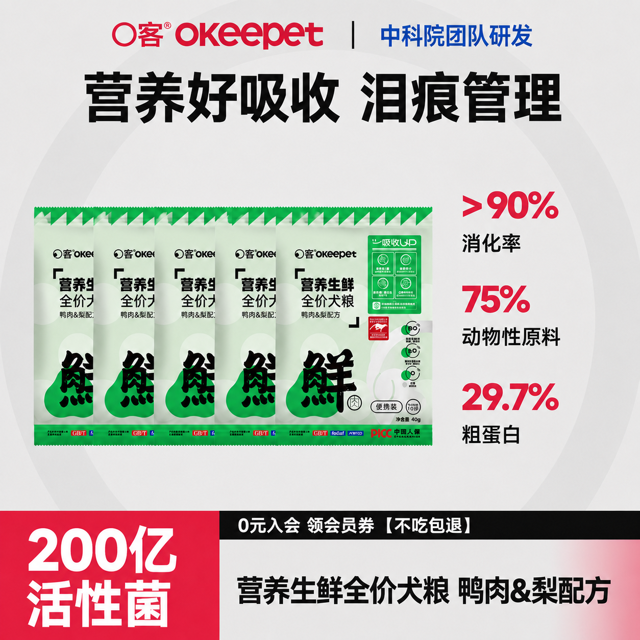 【好物体验装】营养生鲜益生菌（鸭肉&梨配方）全价犬粮便捷装 40g*5包  |  到手一包只需1.58